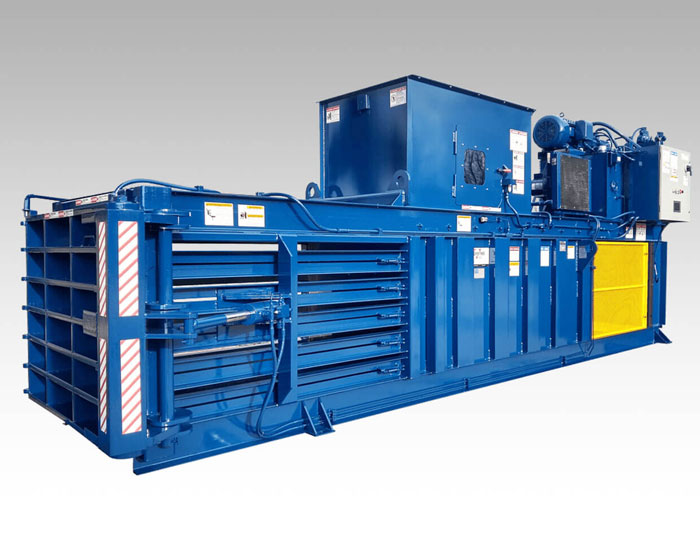 Industrial horizontal baling machine for continuous waste processing