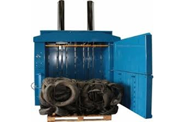 Heavy duty tire baler press for compacting scrap tires efficiently